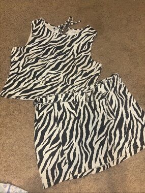 Zebra Print Two-Piece Skirt Set - Black & White